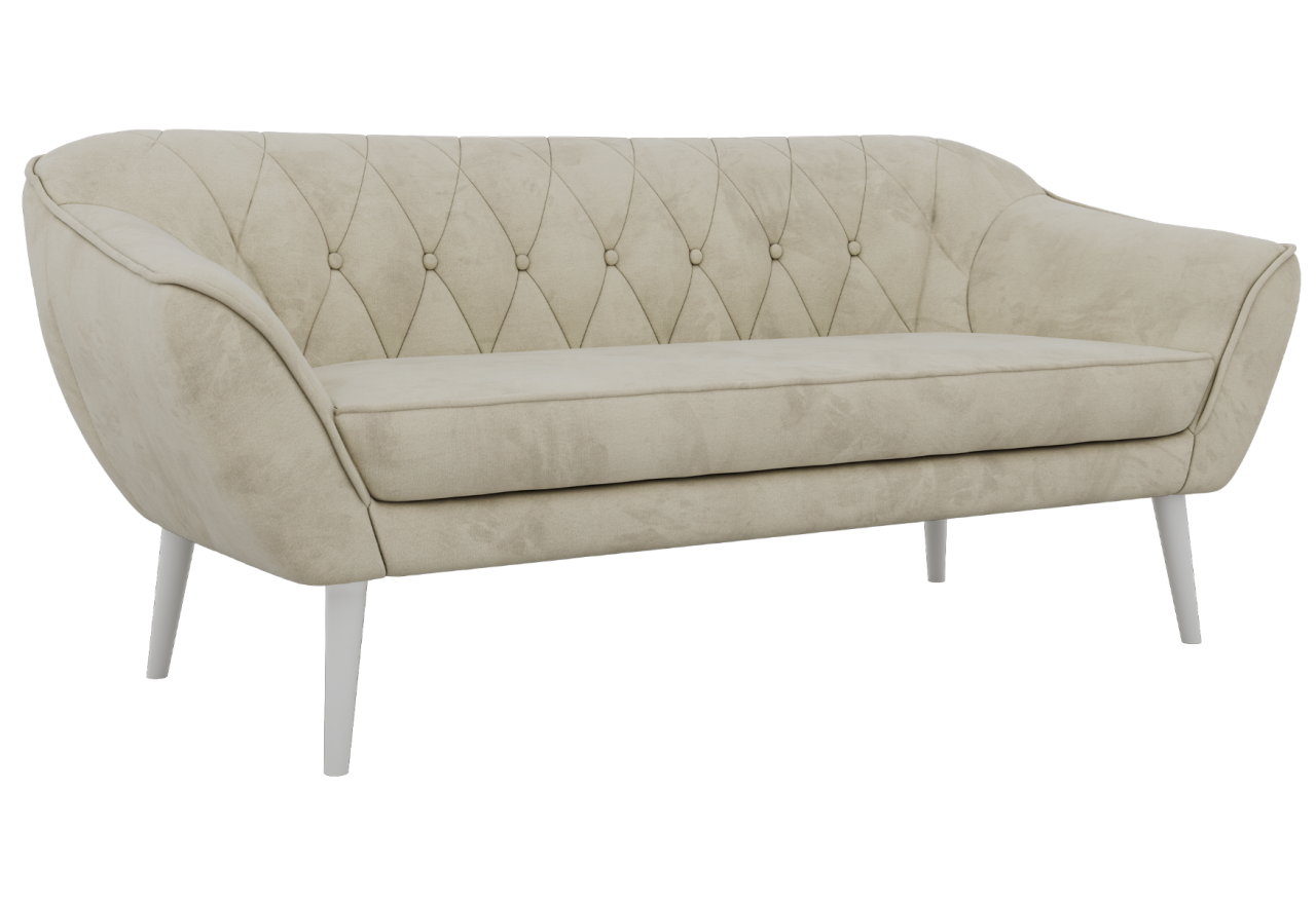 Sofa PIRS 3 - kremowy, welwet - nóżki,  biały