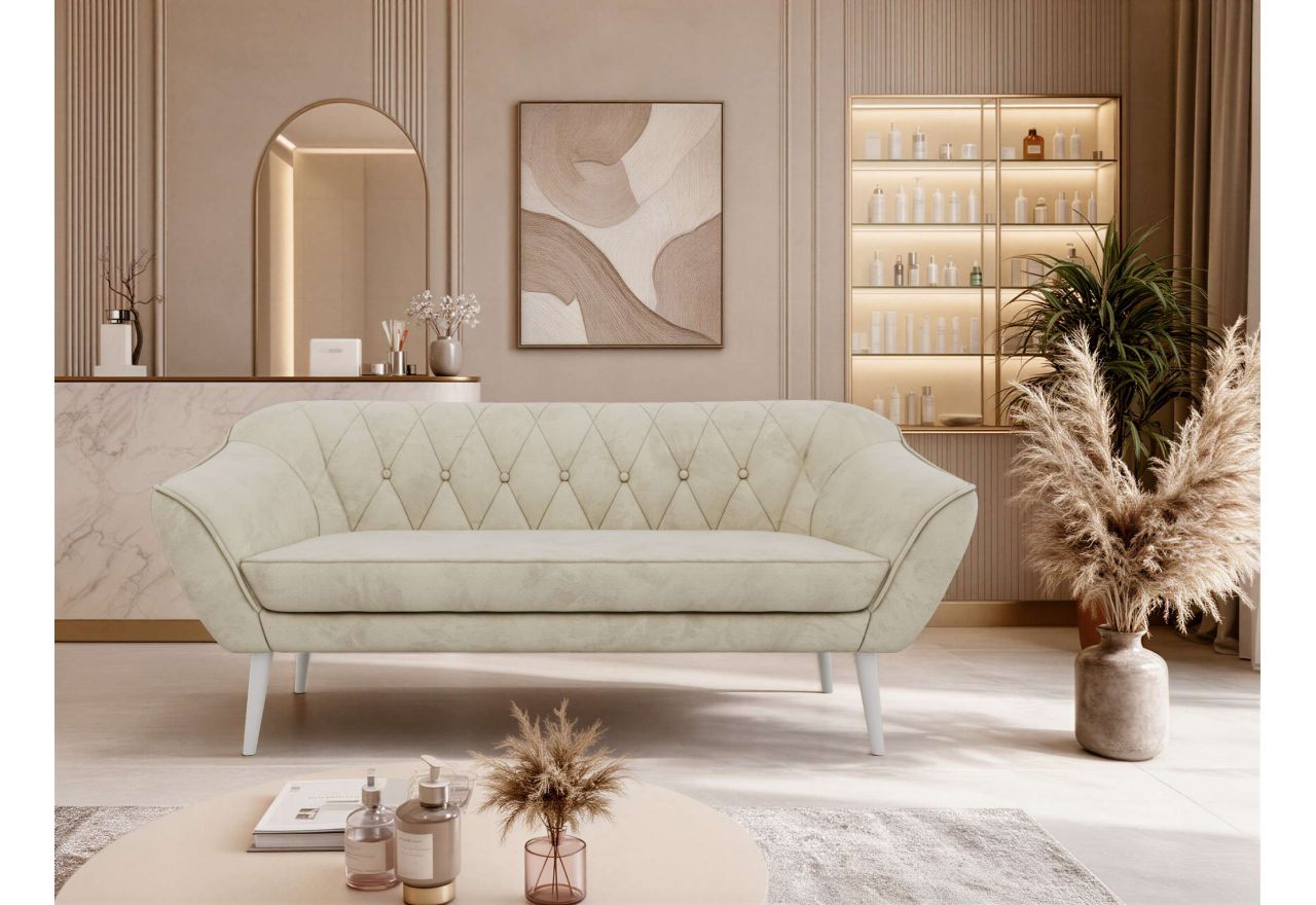Sofa PIRS 3 - kremowy, welwet - nóżki,  biały