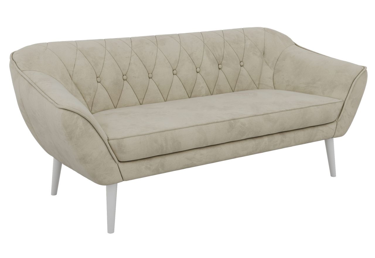 Sofa PIRS 3 - kremowy, welwet - nóżki,  biały