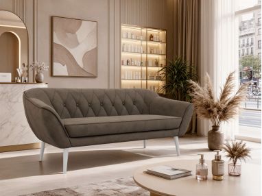 Sofa PIRS 3 - brązowy, welwet - nóżki,  biały
