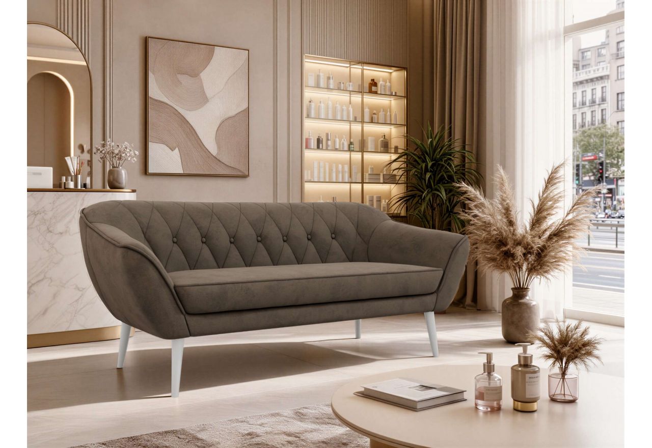 Sofa PIRS 3 - brązowy, welwet - nóżki,  biały