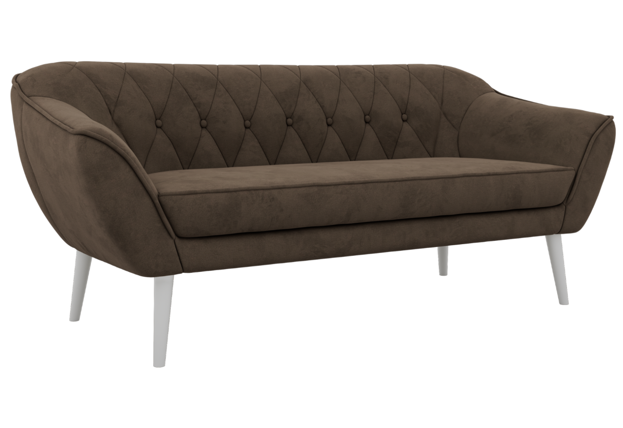 Sofa PIRS 3 - brązowy, welwet - nóżki,  biały