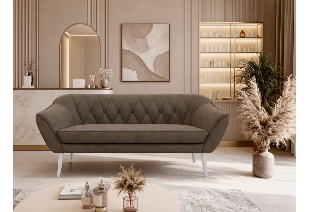Sofa PIRS 3 - brązowy, welwet - nóżki,  biały
