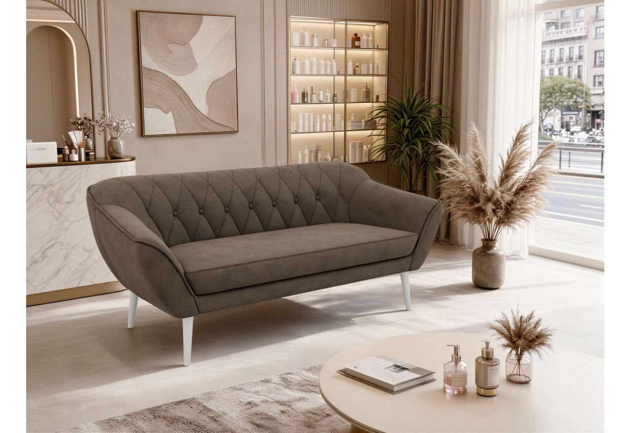 Sofa PIRS 3 - brązowy, welwet - nóżki,  biały