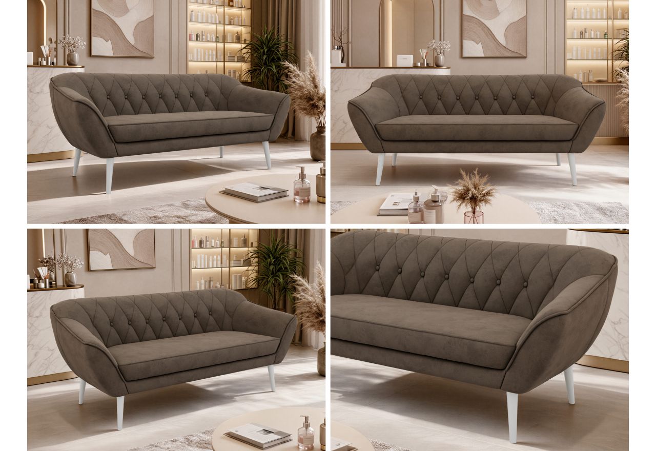 Sofa PIRS 3 - brązowy, welwet - nóżki,  biały
