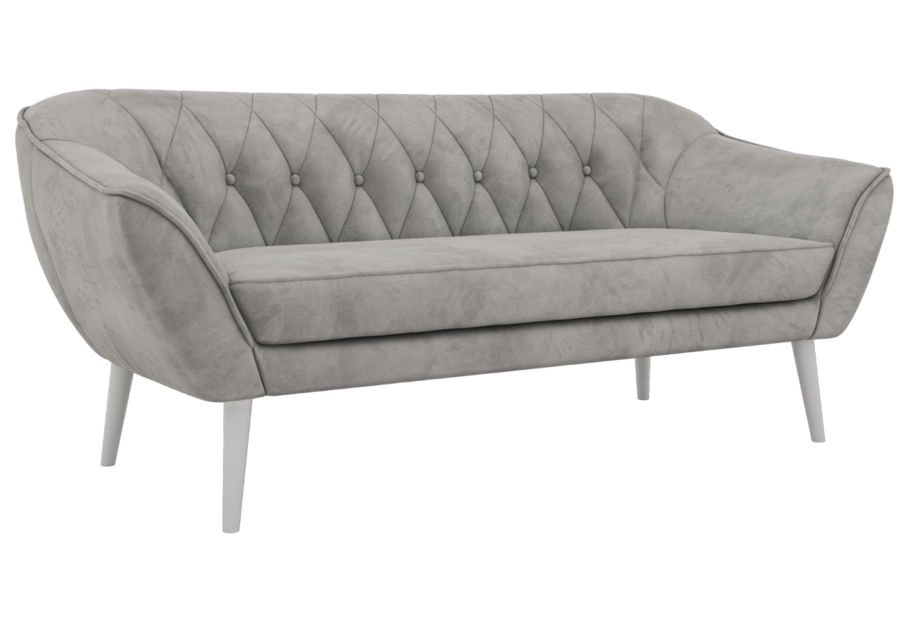 Sofa PIRS 3 - jasnoszary, welwet - nóżki,  biały