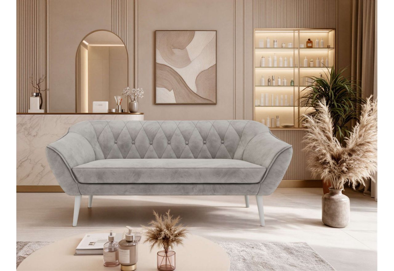 Sofa PIRS 3 - jasnoszary, welwet - nóżki,  biały