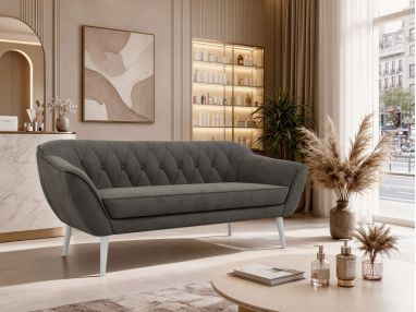 Sofa PIRS 3 - ciemnoszary, welwet - nóżki,  biały