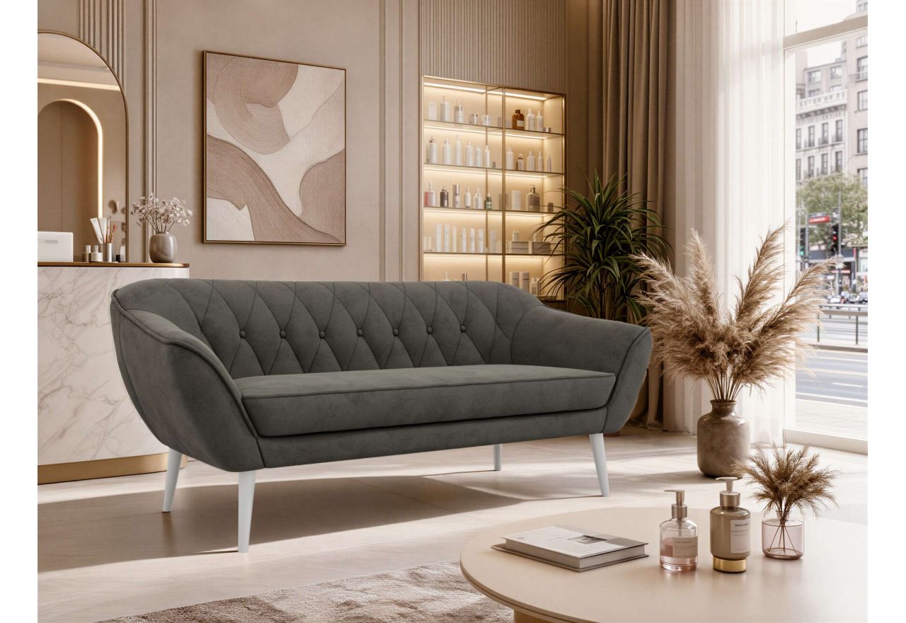 Sofa PIRS 3 - ciemnoszary, welwet - nóżki,  biały
