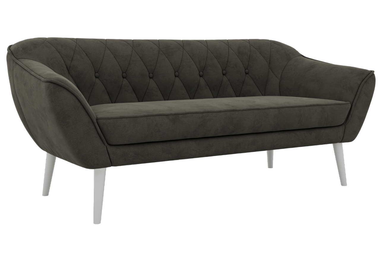 Sofa PIRS 3 - ciemnoszary, welwet - nóżki,  biały
