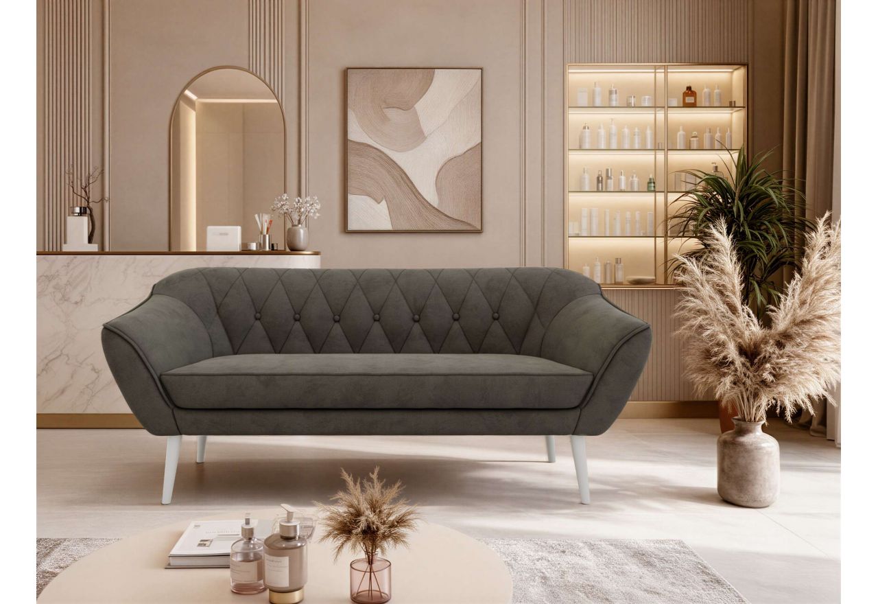 Sofa PIRS 3 - ciemnoszary, welwet - nóżki,  biały