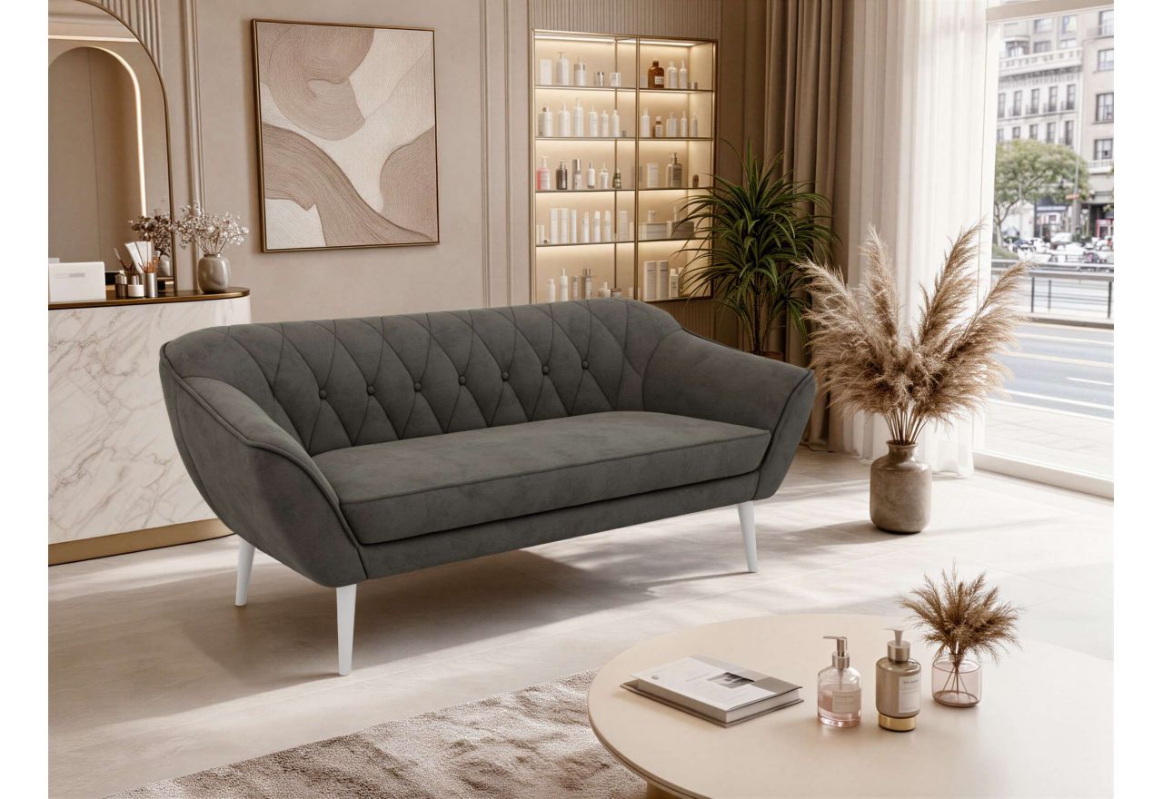 Sofa PIRS 3 - ciemnoszary, welwet - nóżki,  biały