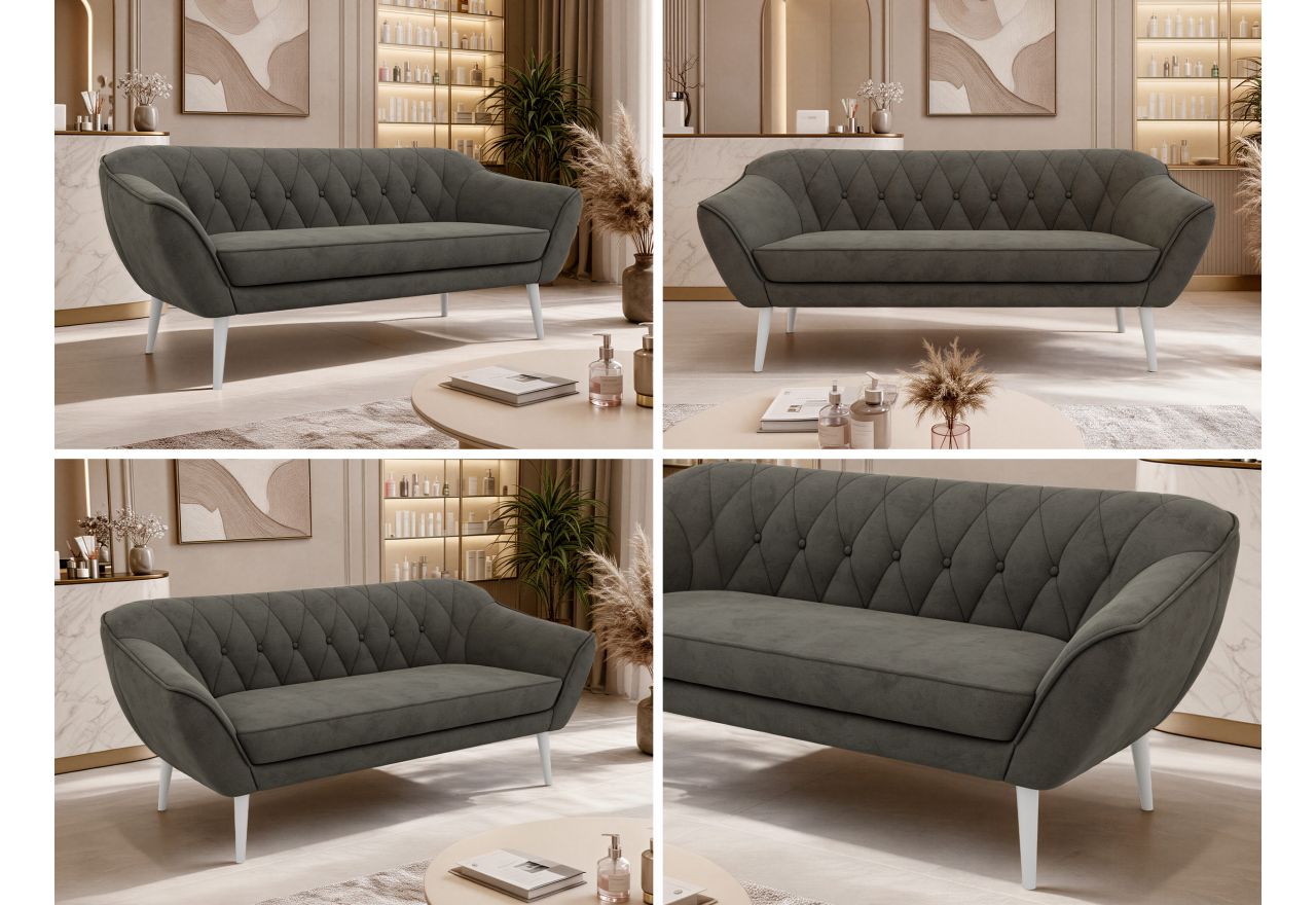 Sofa PIRS 3 - ciemnoszary, welwet - nóżki,  biały