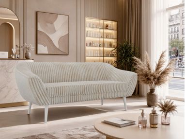Sofa PIRS 3 - beżowy, sztruks - nóżki,  biały