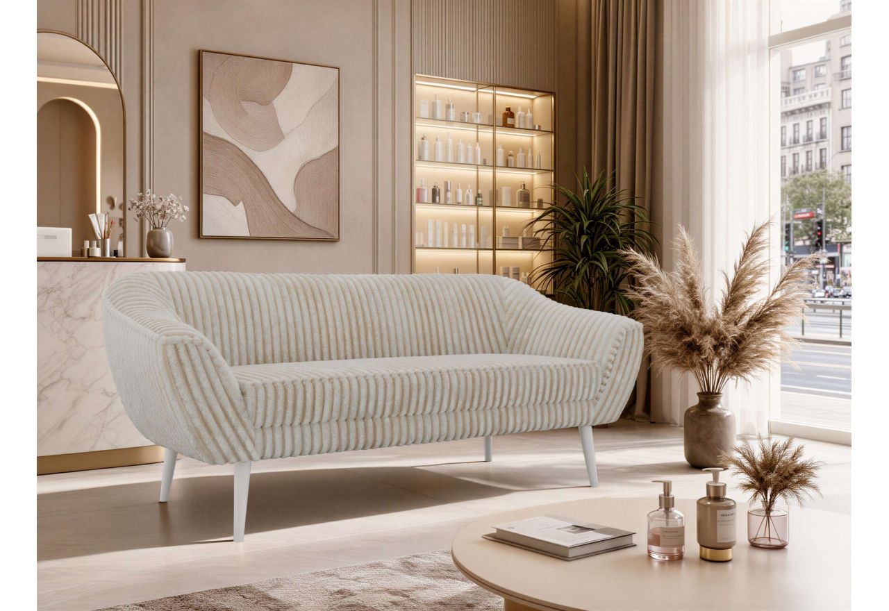 Sofa PIRS 3 - beżowy, sztruks - nóżki,  biały