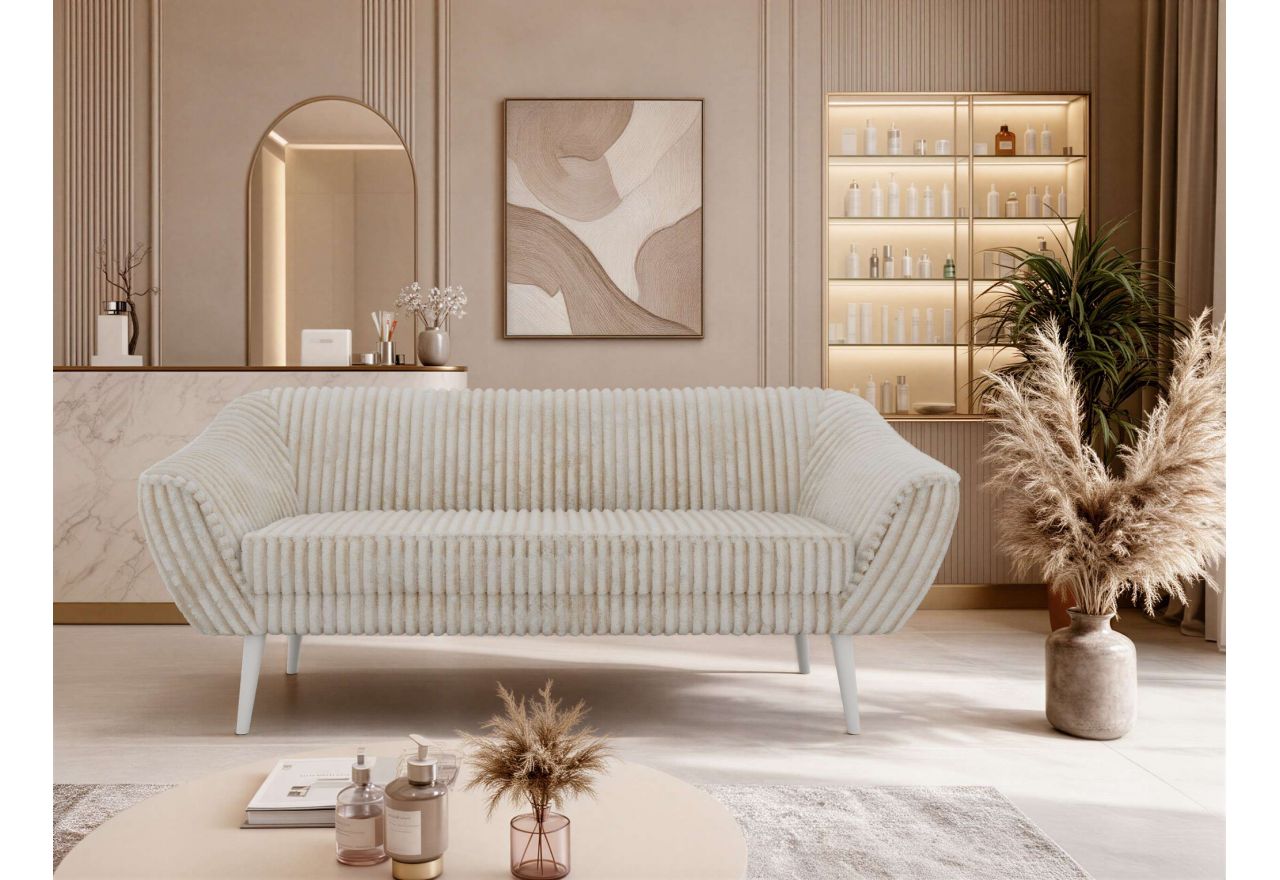 Sofa PIRS 3 - beżowy, sztruks - nóżki,  biały