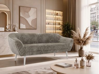 Sofa PIRS 3 - jasnobrązowy, sztruks - nóżki,  biały