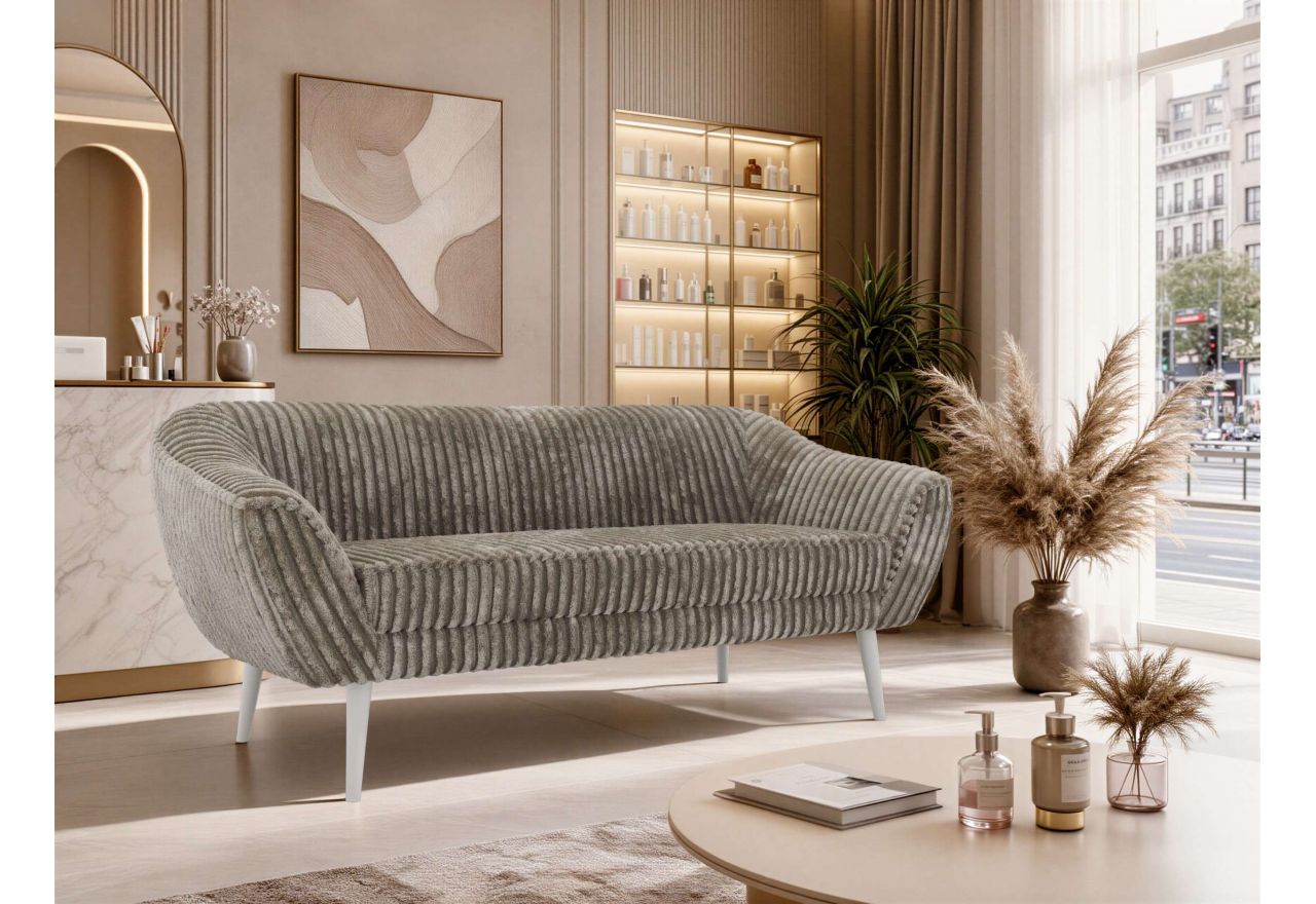 Sofa PIRS 3 - jasnobrązowy, sztruks - nóżki,  biały