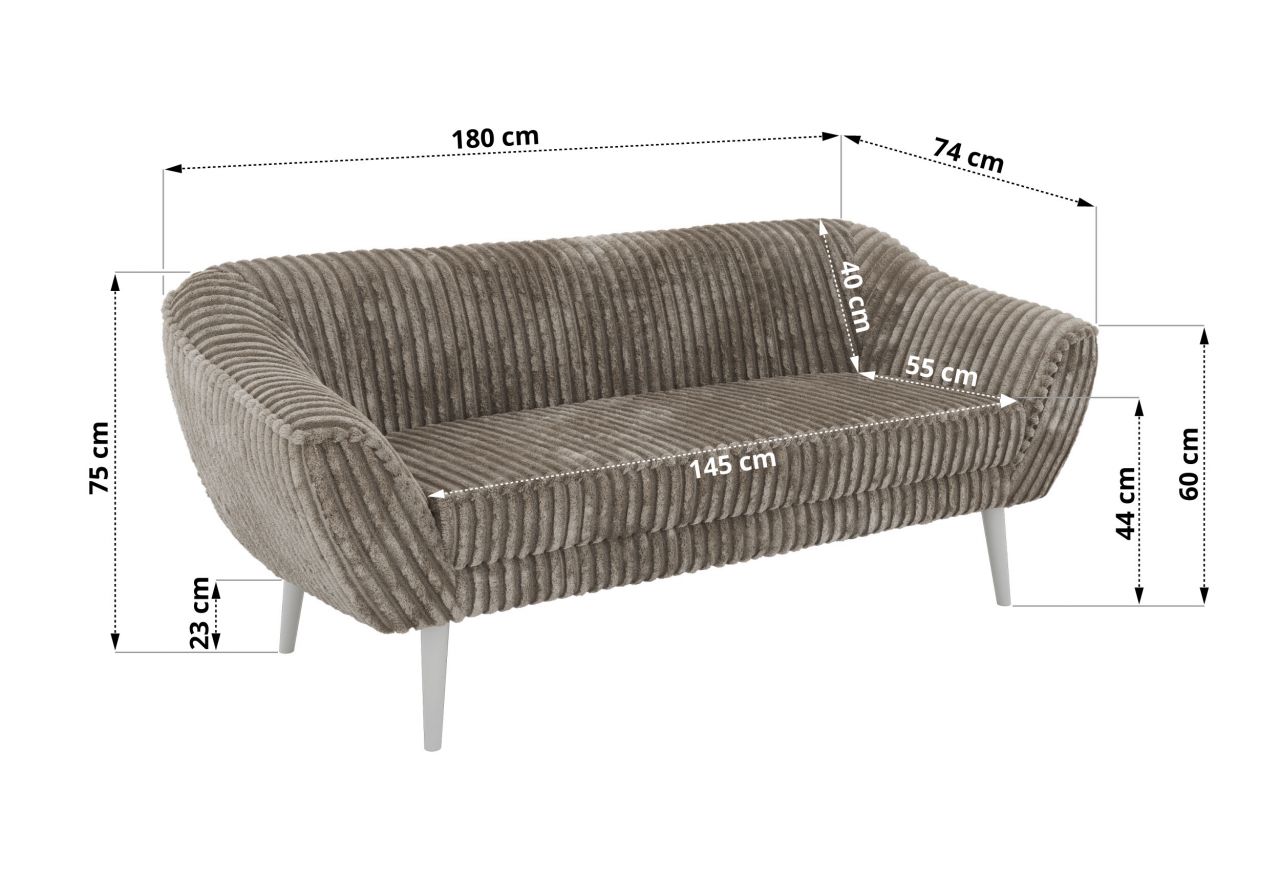 Sofa PIRS 3 - jasnobrązowy, sztruks - nóżki,  biały