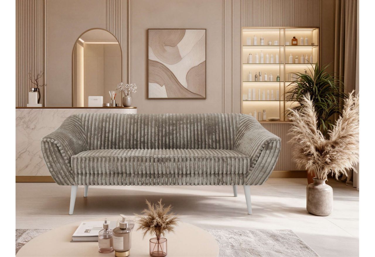 Sofa PIRS 3 - jasnobrązowy, sztruks - nóżki,  biały
