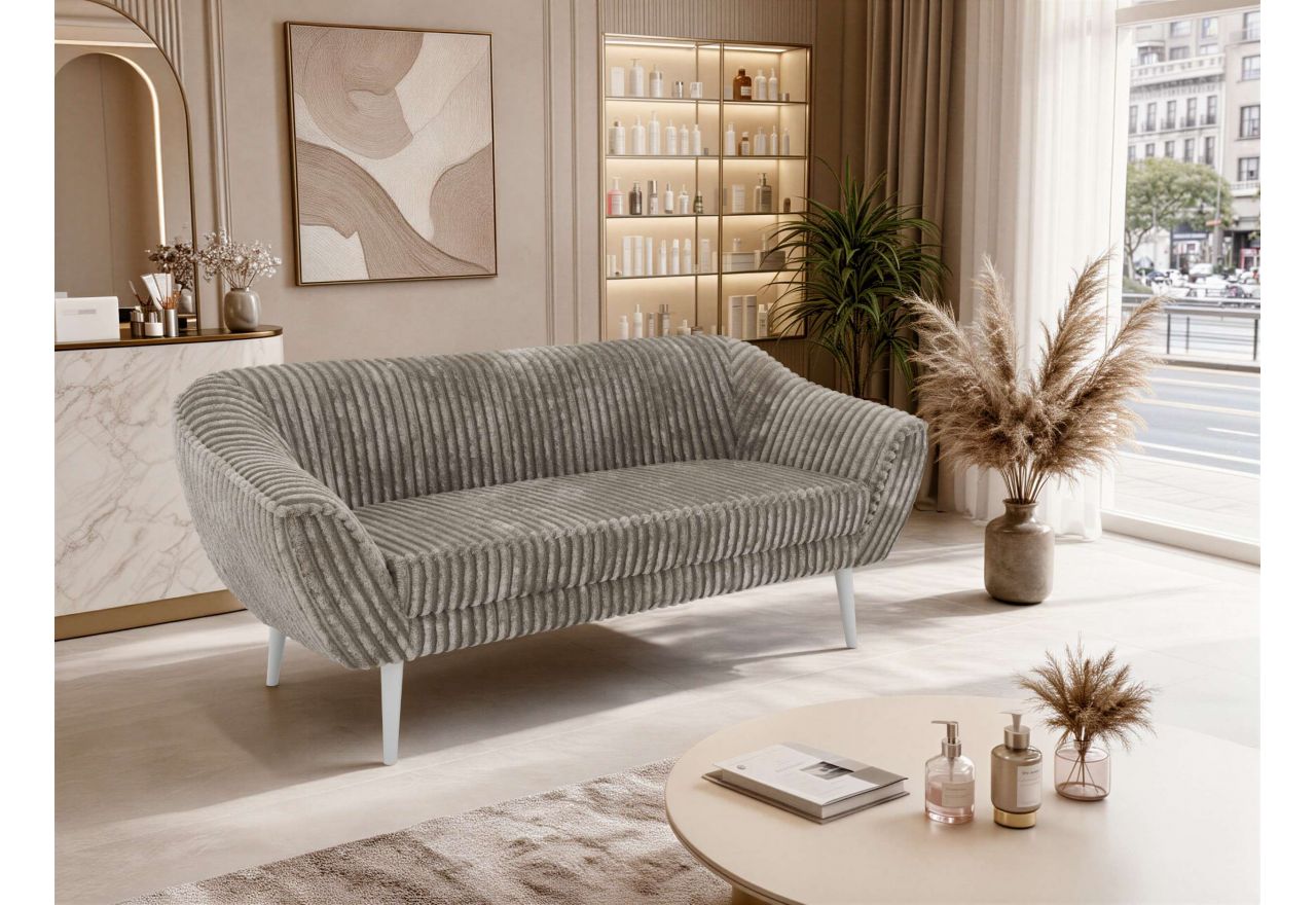 Sofa PIRS 3 - jasnobrązowy, sztruks - nóżki,  biały