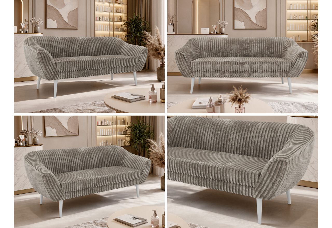 Sofa PIRS 3 - jasnobrązowy, sztruks - nóżki,  biały