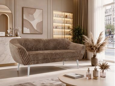 Sofa PIRS 3 - brązowy, sztruks - nóżki,  biały