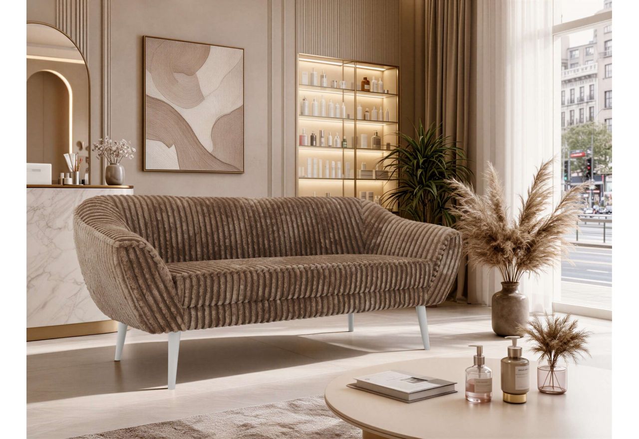 Sofa PIRS 3 - brązowy, sztruks - nóżki,  biały