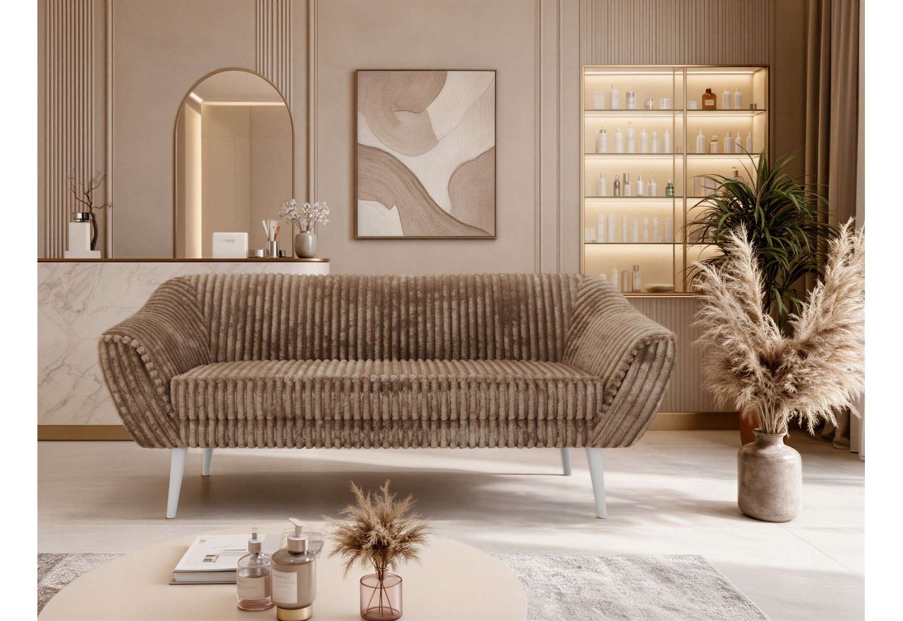 Sofa PIRS 3 - brązowy, sztruks - nóżki,  biały