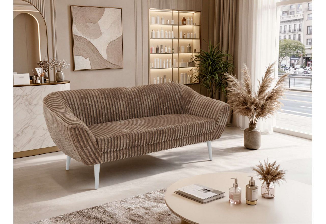 Sofa PIRS 3 - brązowy, sztruks - nóżki,  biały