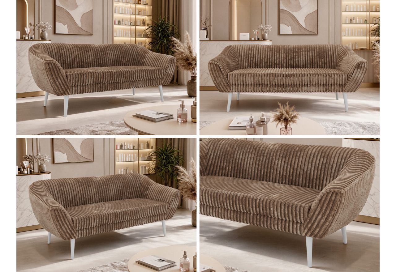 Sofa PIRS 3 - brązowy, sztruks - nóżki,  biały