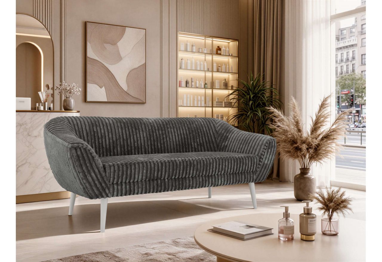 Sofa PIRS 3 - szary, sztruks - nóżki,  biały