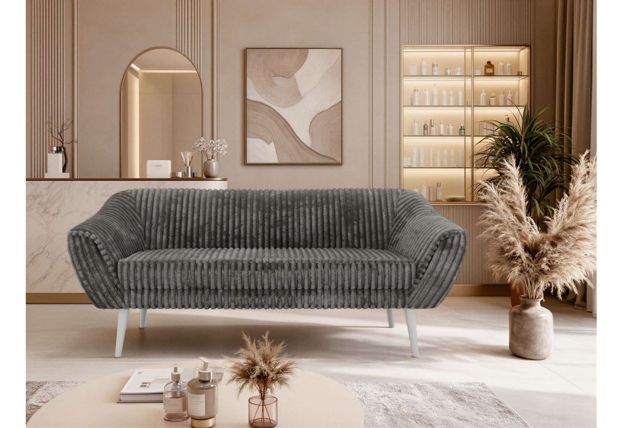 Sofa PIRS 3 - szary, sztruks - nóżki,  biały
