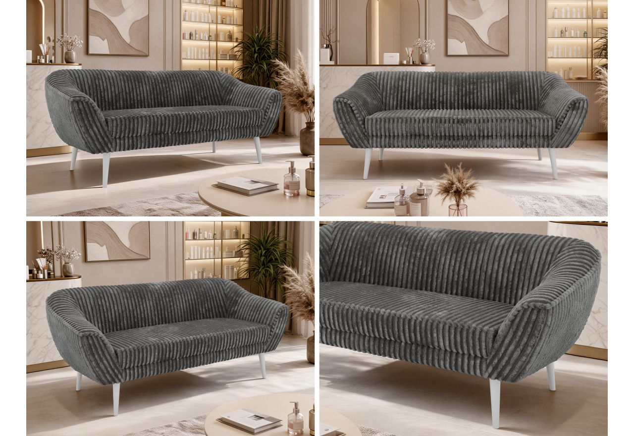 Sofa PIRS 3 - szary, sztruks - nóżki,  biały