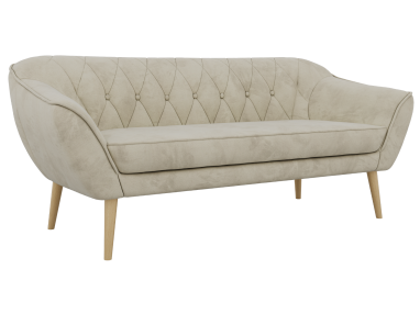 Sofa PIRS 3 - kremowy, welwet - nóżki,  buk