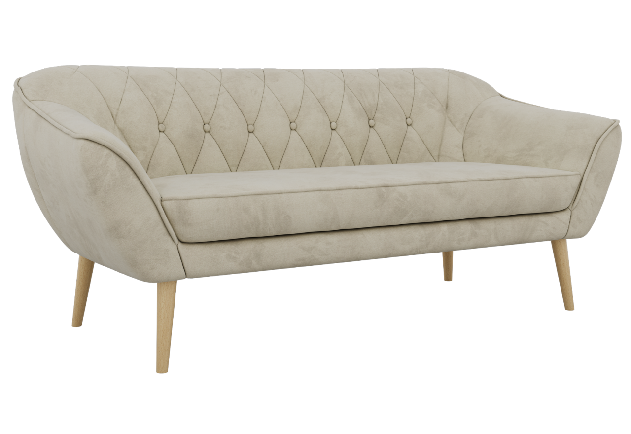 Sofa PIRS 3 - kremowy, welwet - nóżki,  buk