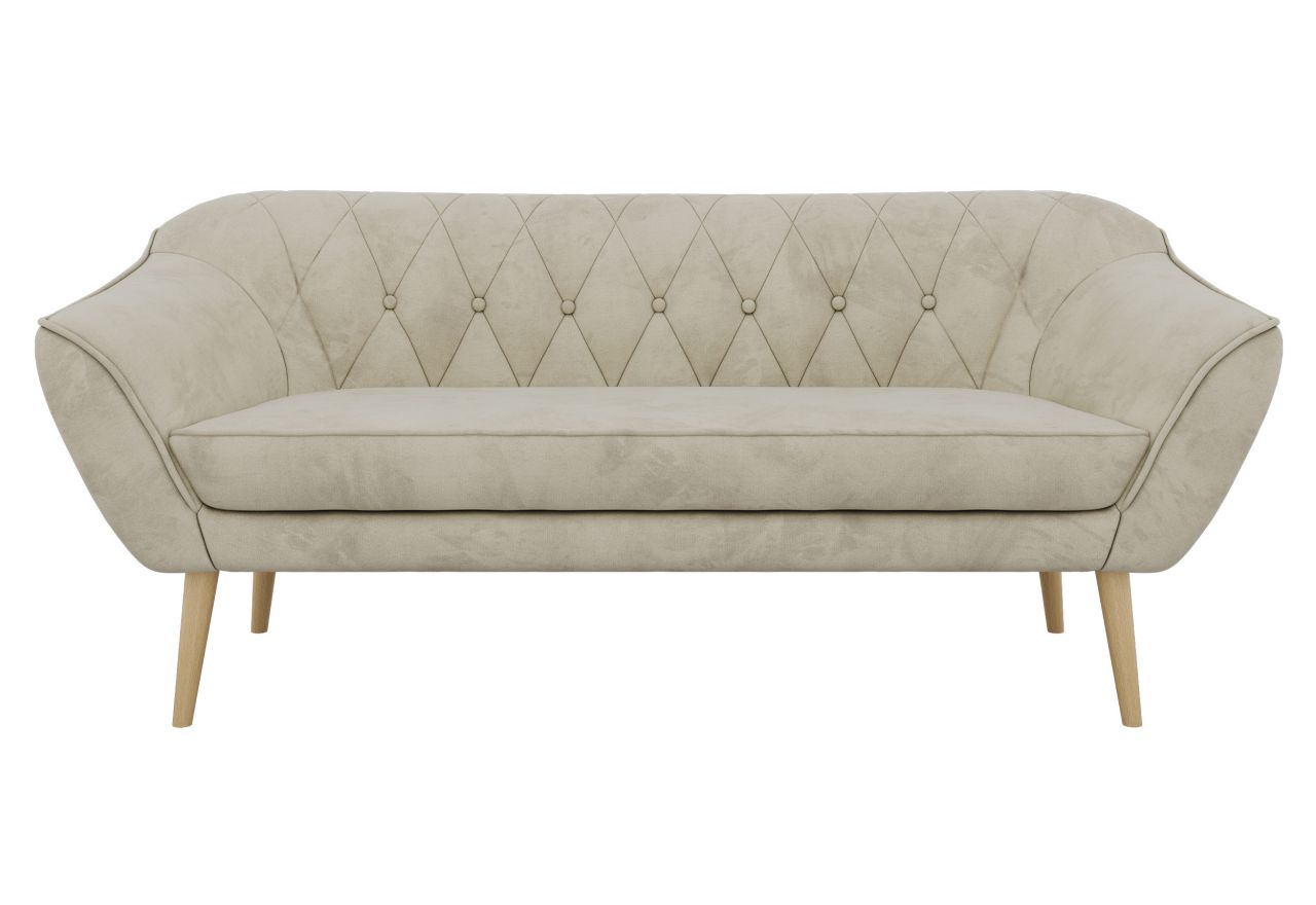 Sofa PIRS 3 - kremowy, welwet - nóżki,  buk