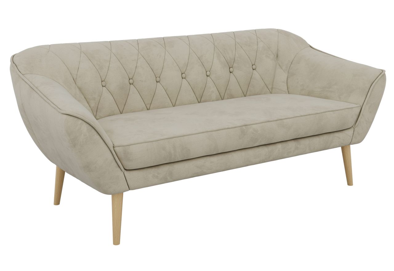 Sofa PIRS 3 - kremowy, welwet - nóżki,  buk