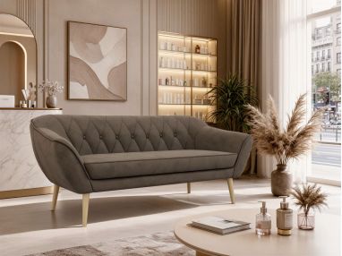 Sofa PIRS 3 - brązowy, welwet - nóżki,  buk