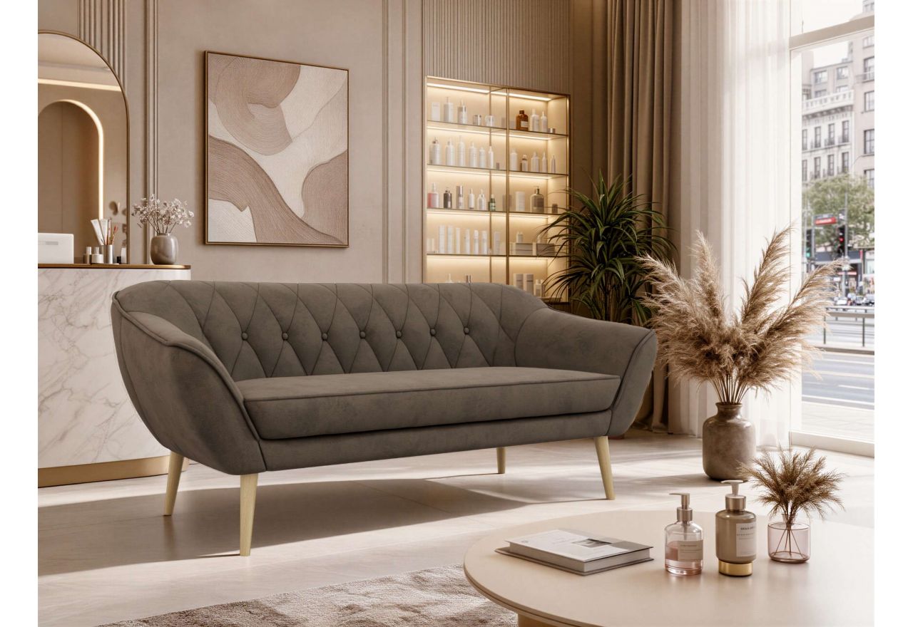 Sofa PIRS 3 - brązowy, welwet - nóżki,  buk