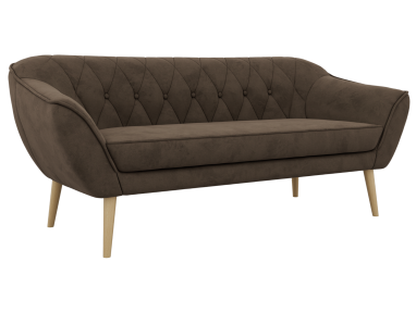 Sofa PIRS 3 - brązowy, welwet - nóżki,  buk