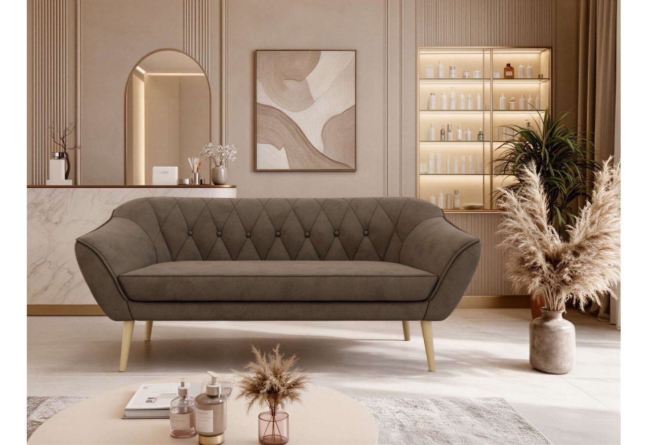 Sofa PIRS 3 - brązowy, welwet - nóżki,  buk
