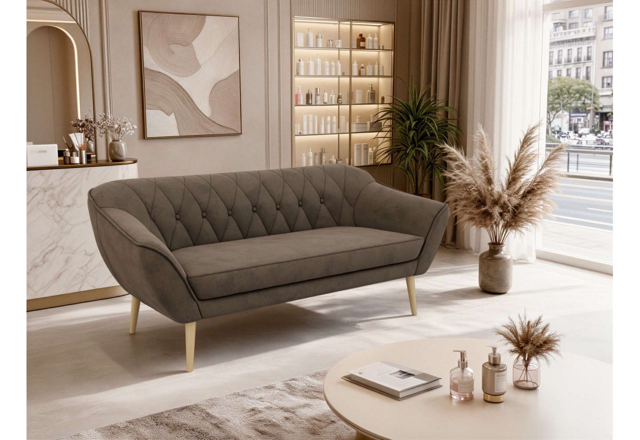 Sofa PIRS 3 - brązowy, welwet - nóżki,  buk