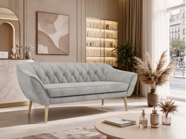 Sofa PIRS 3 - jasnoszary, welwet - nóżki,  buk