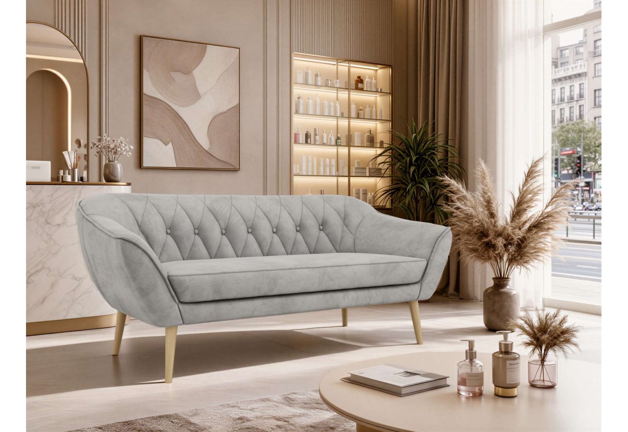 Sofa PIRS 3 - jasnoszary, welwet - nóżki,  buk