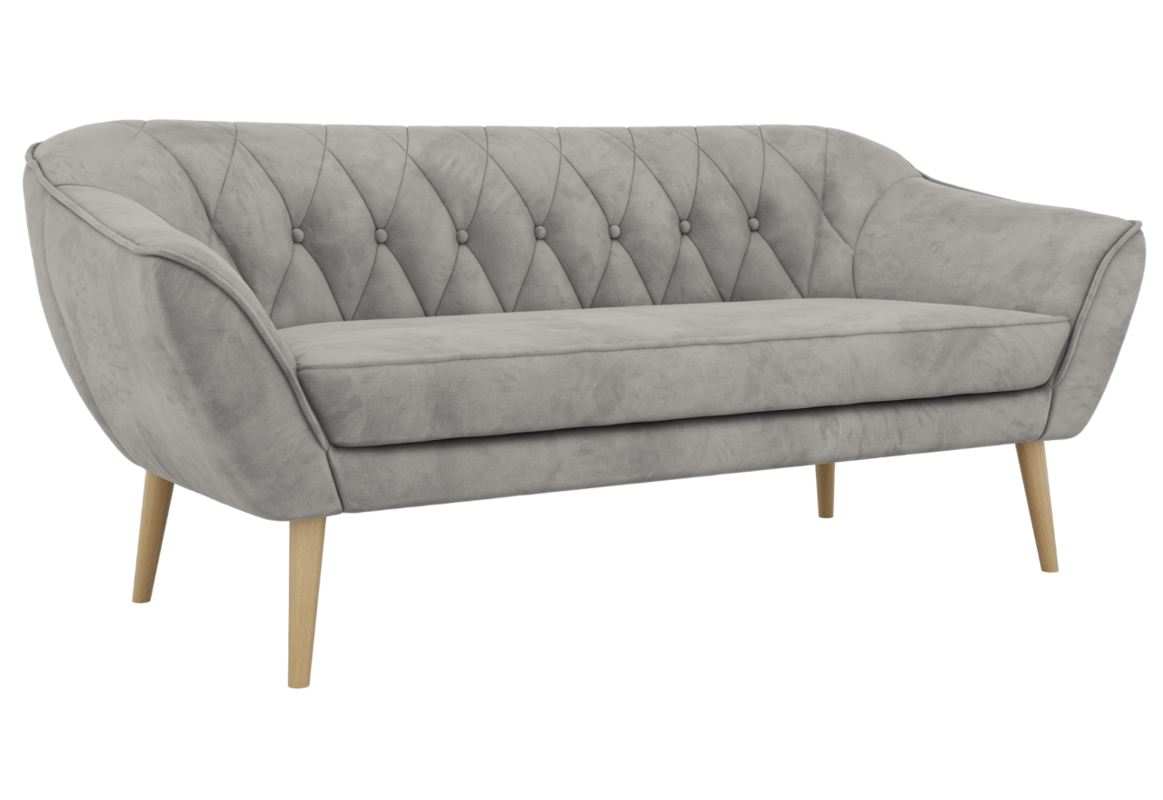 Sofa PIRS 3 - jasnoszary, welwet - nóżki,  buk