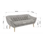 Sofa PIRS 3 - jasnoszary, welwet - nóżki,  buk