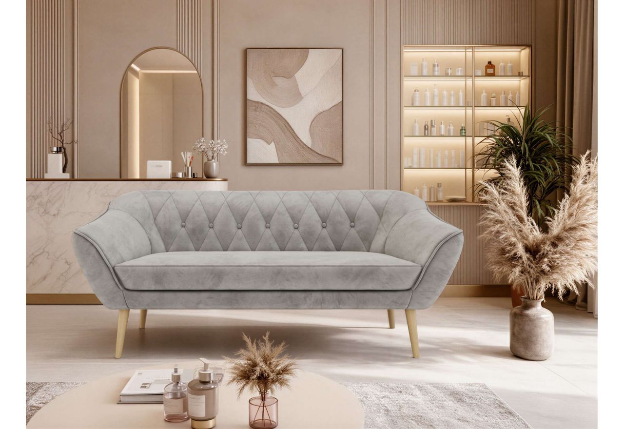 Sofa PIRS 3 - jasnoszary, welwet - nóżki,  buk