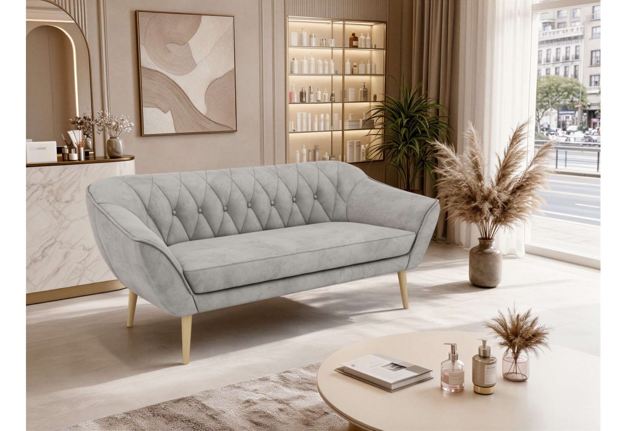 Sofa PIRS 3 - jasnoszary, welwet - nóżki,  buk