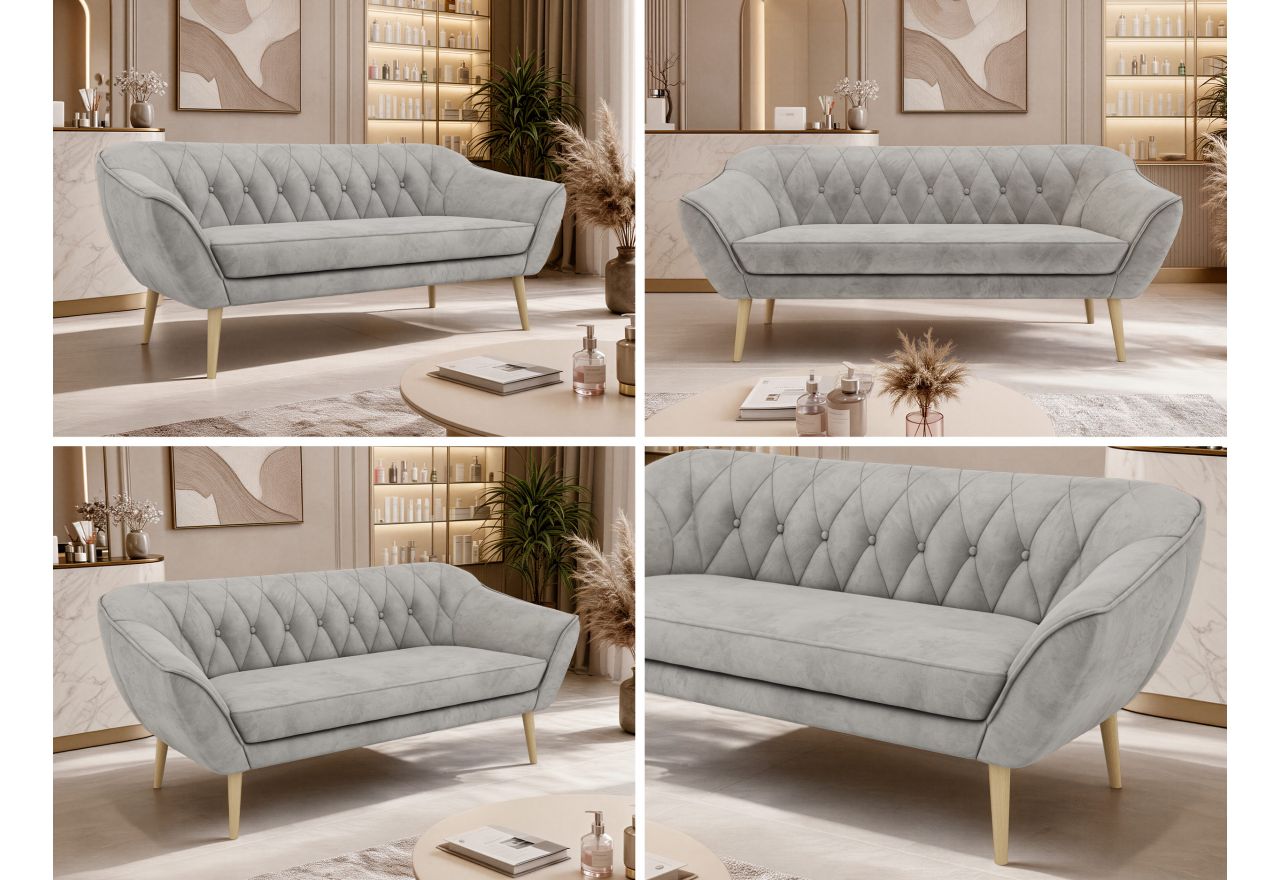 Sofa PIRS 3 - jasnoszary, welwet - nóżki,  buk